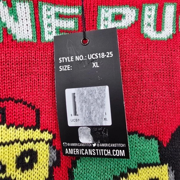 New‎ American Stitch Bone Pugz N Harmony Ugly Christmas Sweater Red XL Menswear - Picture 5 of 11